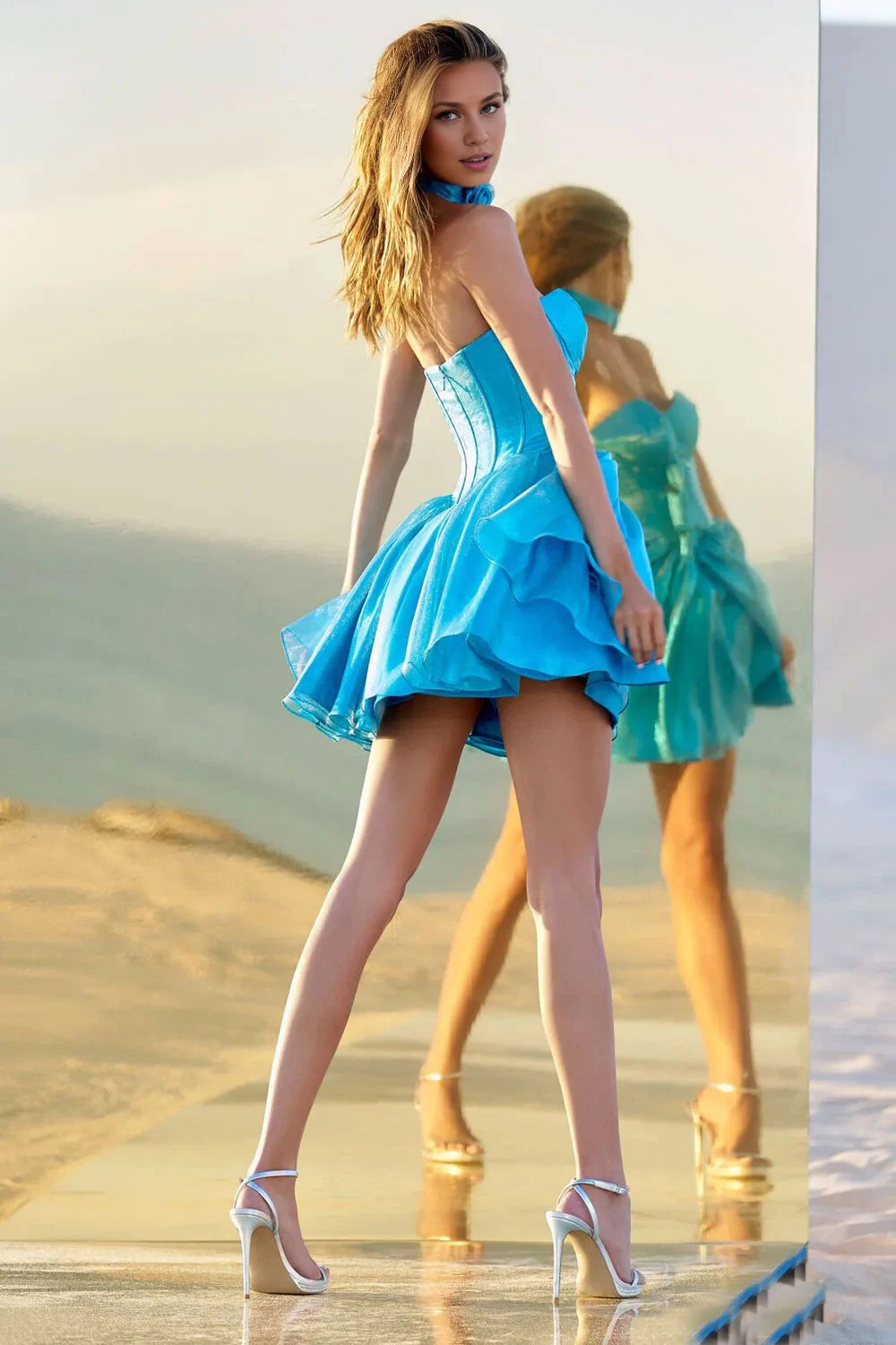 Weitese Dress Vibrant Blue Organza Glamour Strapless Silhouette Corset Bodice Organza Ruffled Skirt And A Dramatic Short Fit Homecoming Dress