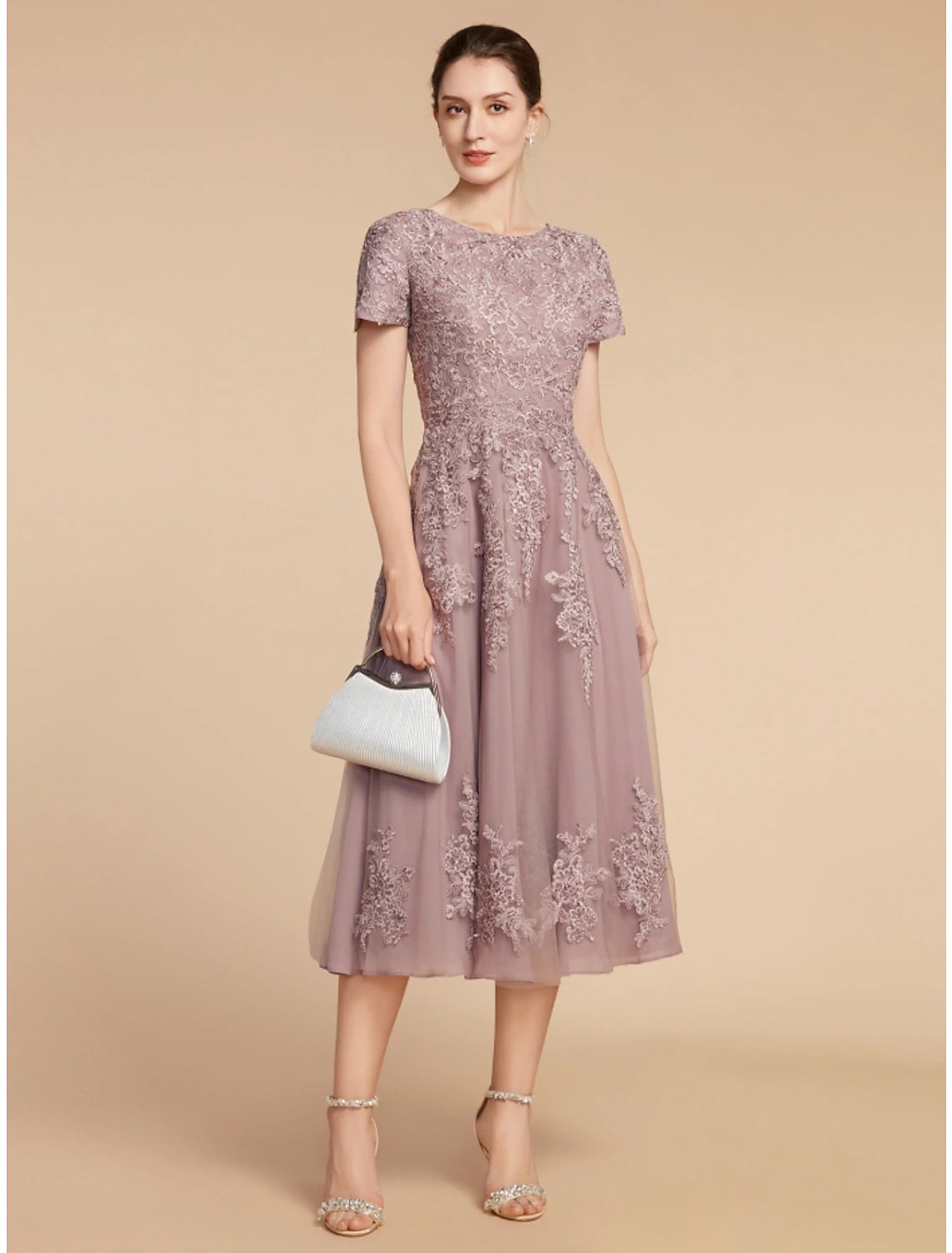 Back view of the Weitese Mother of the Bride dress with ruching.