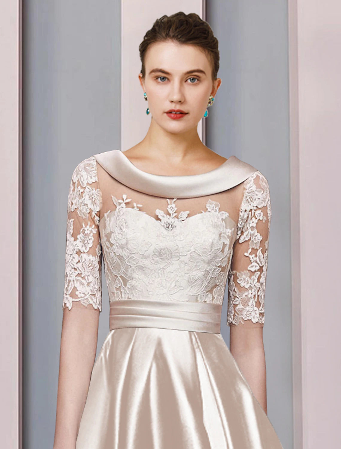 Back view of the Weitese elegant A-Line dress, highlighting the delicate lace and appliques.