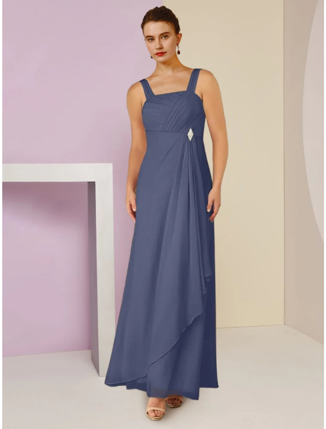 Full length view of the Weitese chiffon dress, suitable for wedding guests.