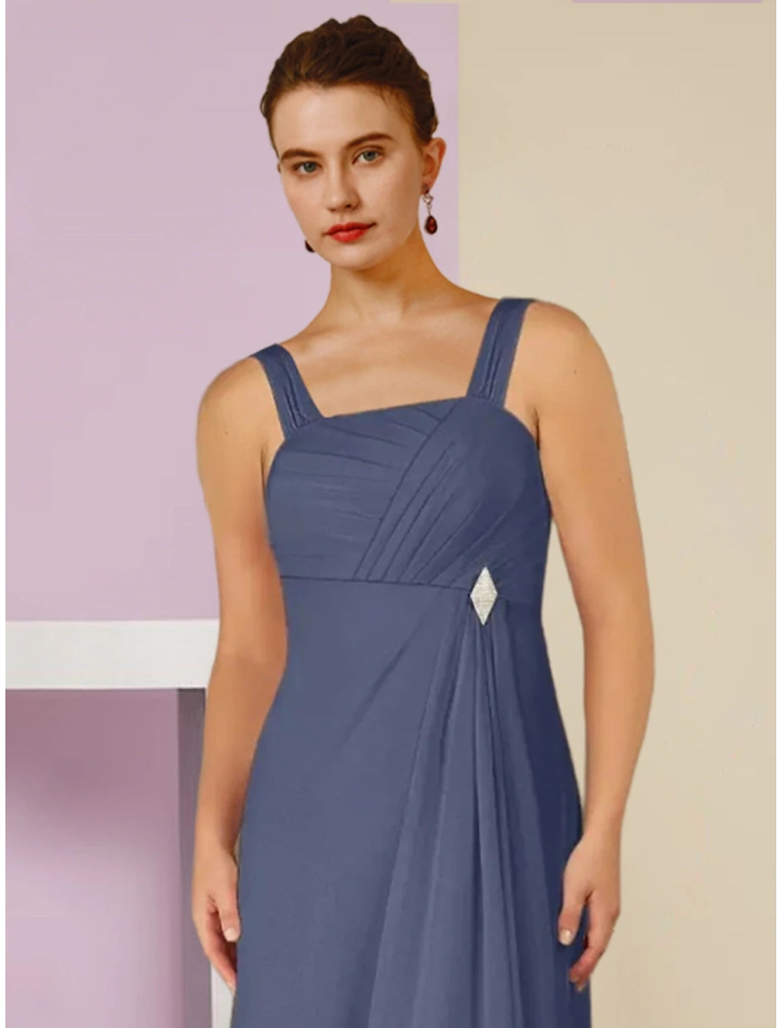 Back view of the A-Line ankle-length dress, showing the flow of chiffon fabric.