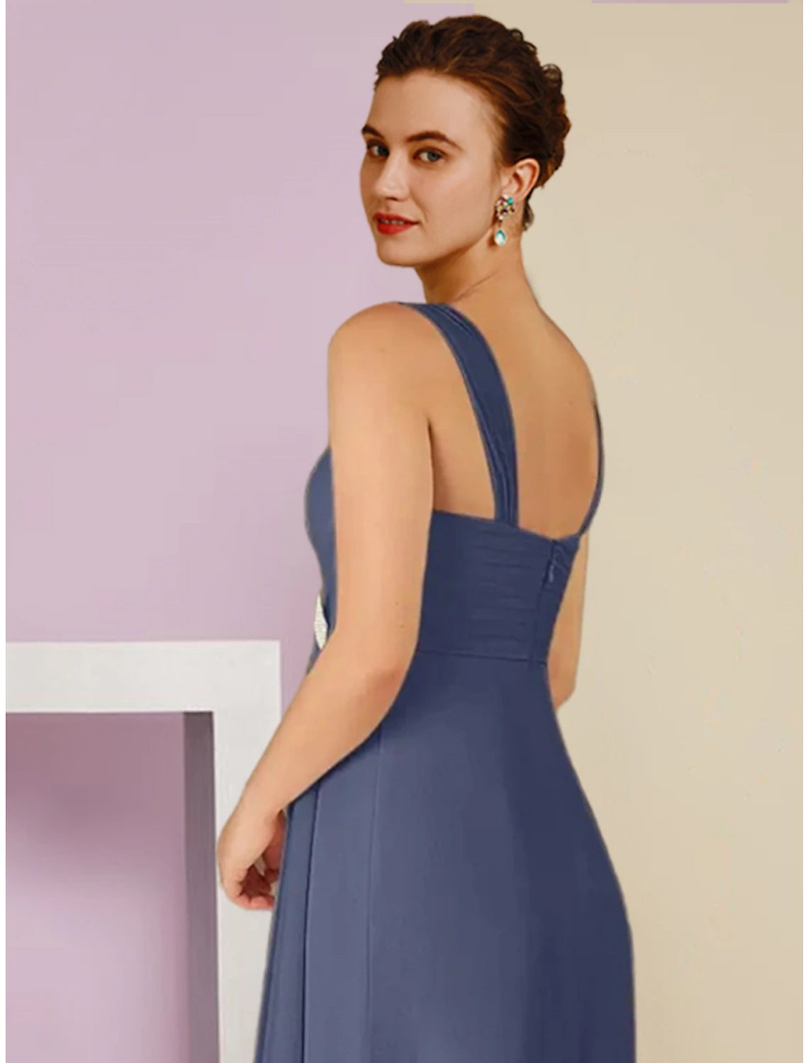 Elegant Weitese dress with long sleeves and subtle ruching, perfect for formal events.