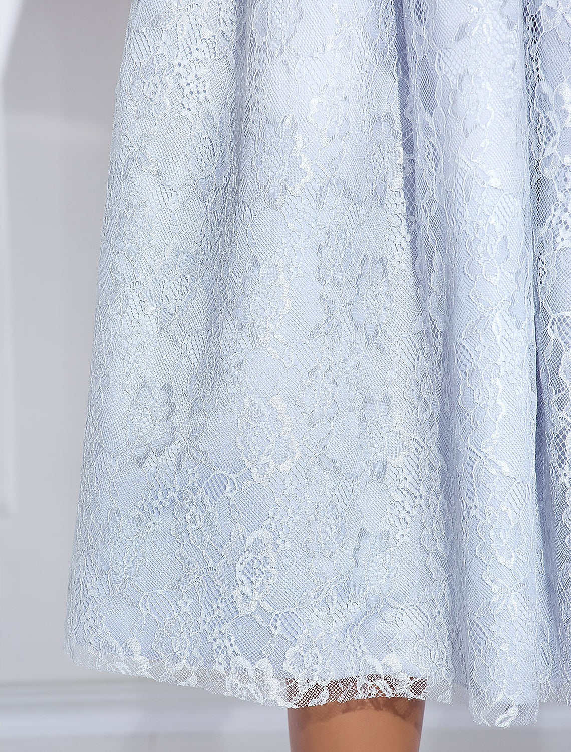 Weitese strapless tea length dress, showcasing the A-line silhouette.