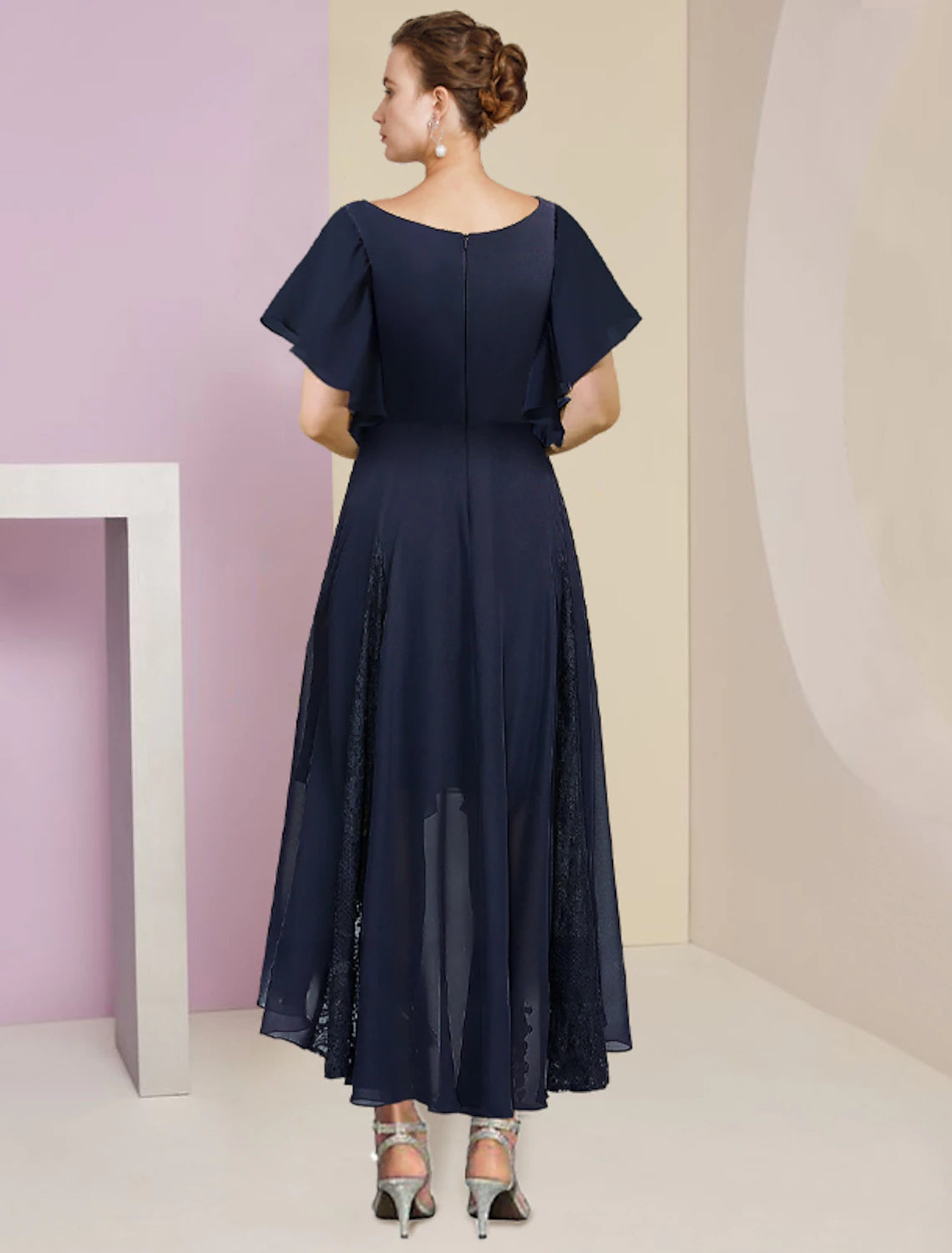 Side view of the Weitese ankle-length formal dress.
