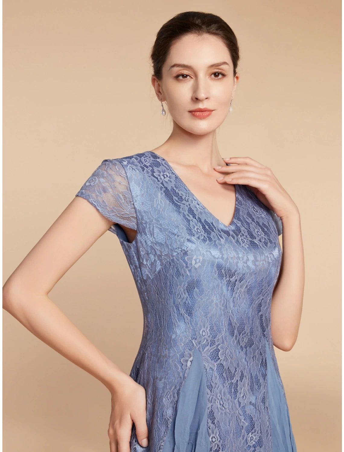 A woman in the Weitese A-line dress, showcasing the full silhouette and solid color.