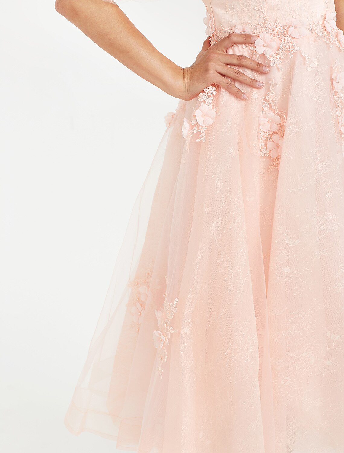 Detail of the tulle skirt and appliques on the Weitese dress.