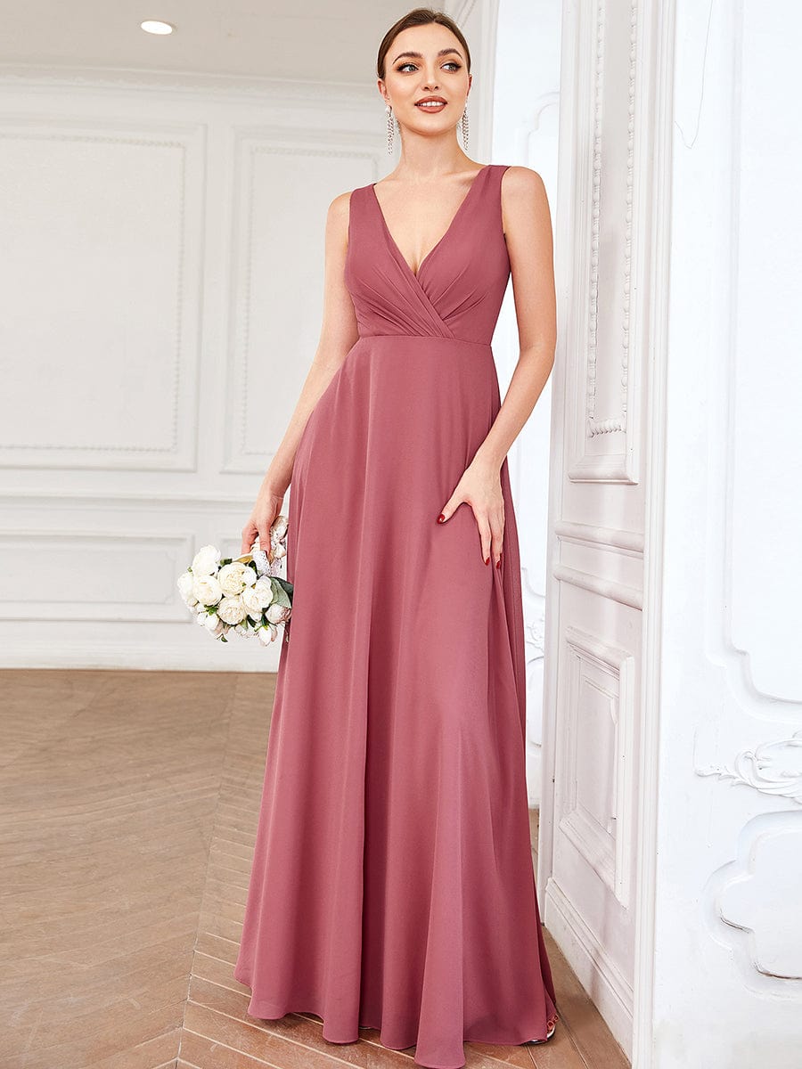 Weitese A-line chiffon bridesmaid dress with lace back.