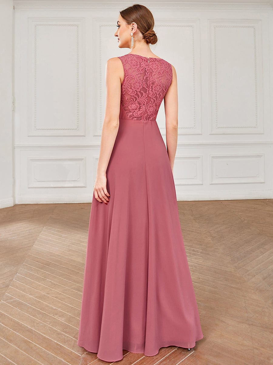Back view of Weitese chiffon bridesmaid dress showing lace detail.