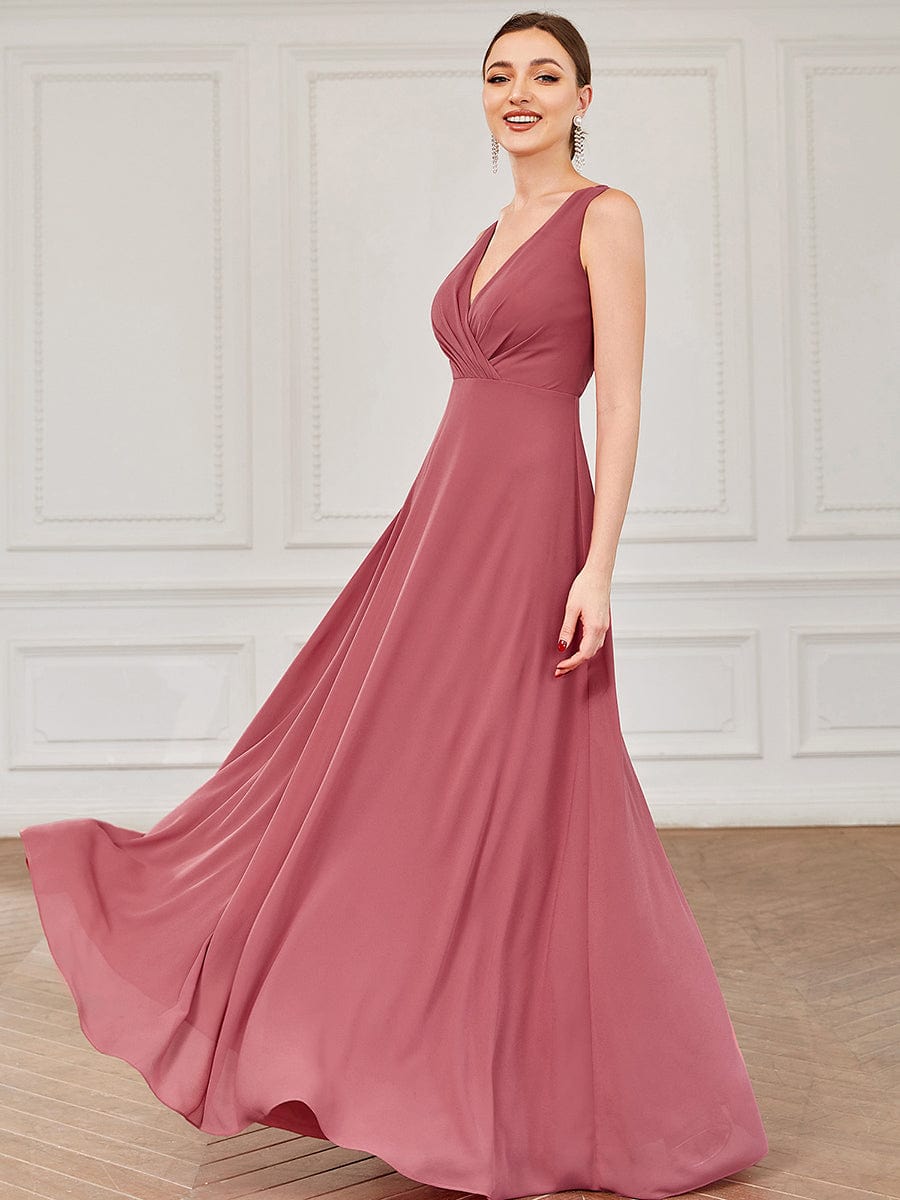 Close-up of lace back on Weitese chiffon bridesmaid dress.
