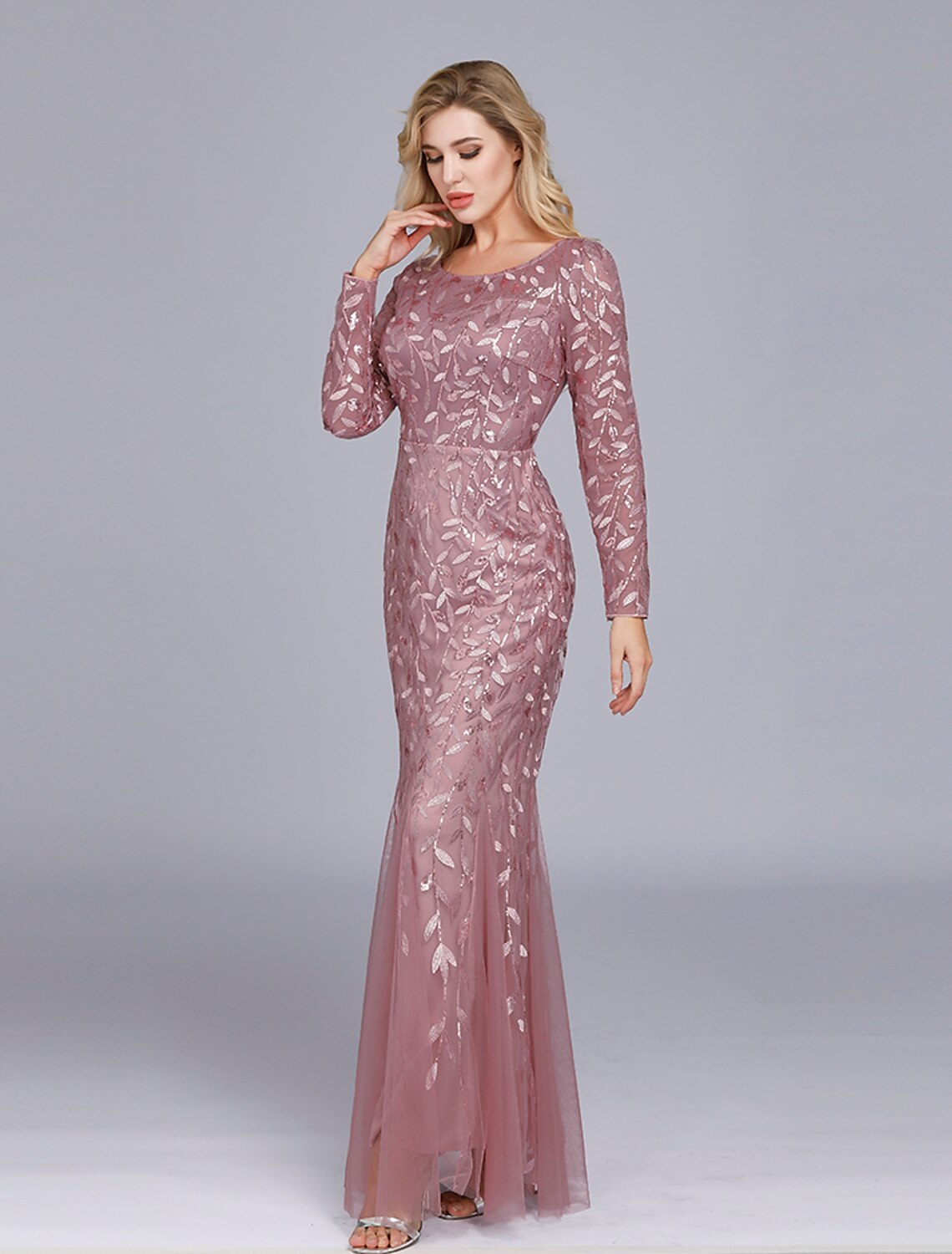 Back view of the Weitese floor-length mermaid dress, showing the elegant train.