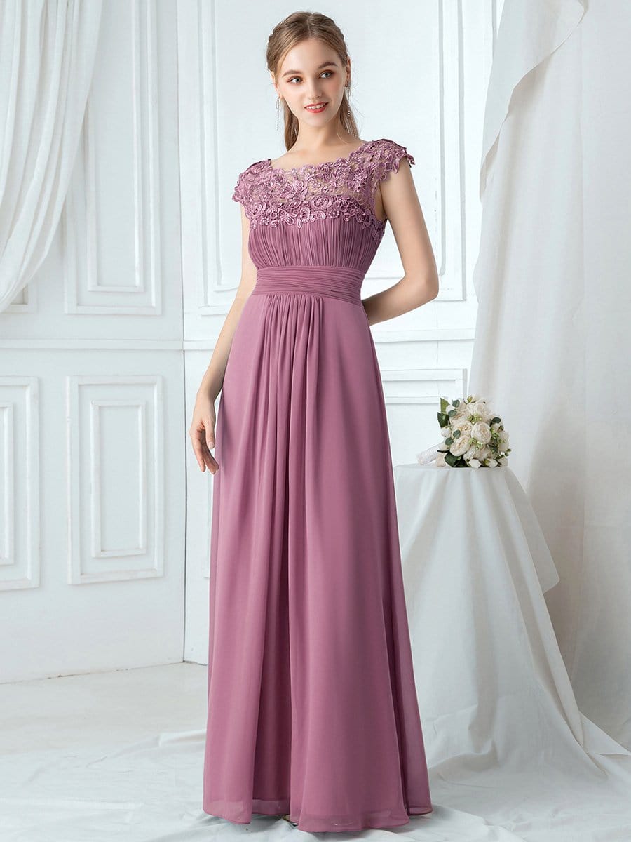 Full length view of a Weitese elegant bridesmaid dress.