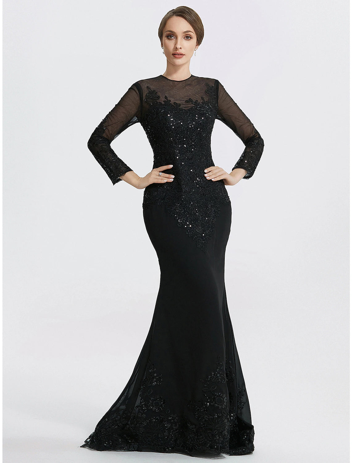 Full length view of the Weitese mermaid gown, emphasizing its floor-length design.