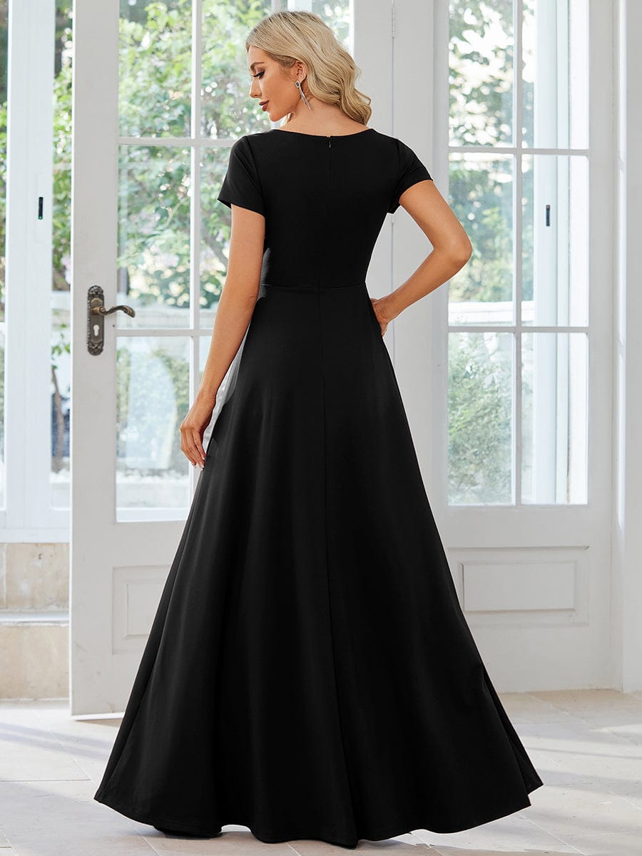 Weitese A-Line bridesmaid dress in black, side view.