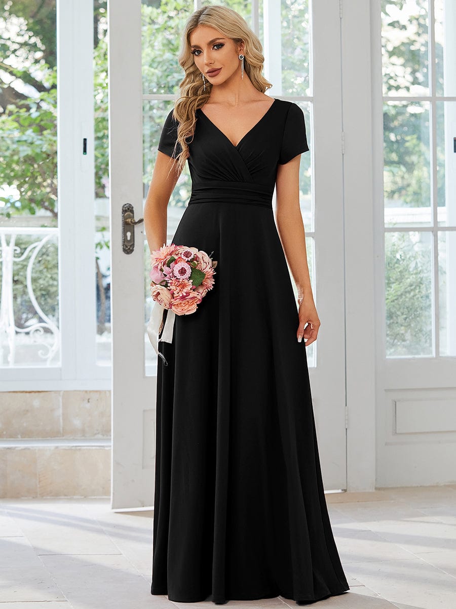 Weitese A-Line bridesmaid dress in black, full length.