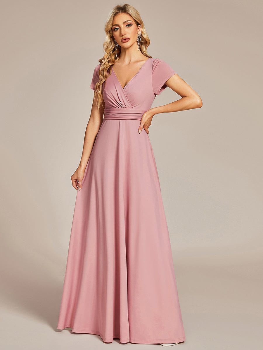 Weitese A-Line bridesmaid dress with pleated empire waist in dark red.