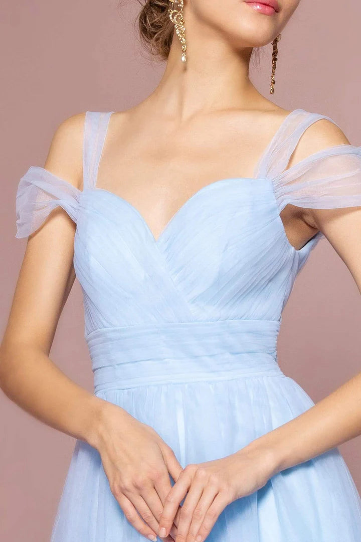 Back view of the Weitese A-line tulle gown, highlighting the elegant drape and silhouette.