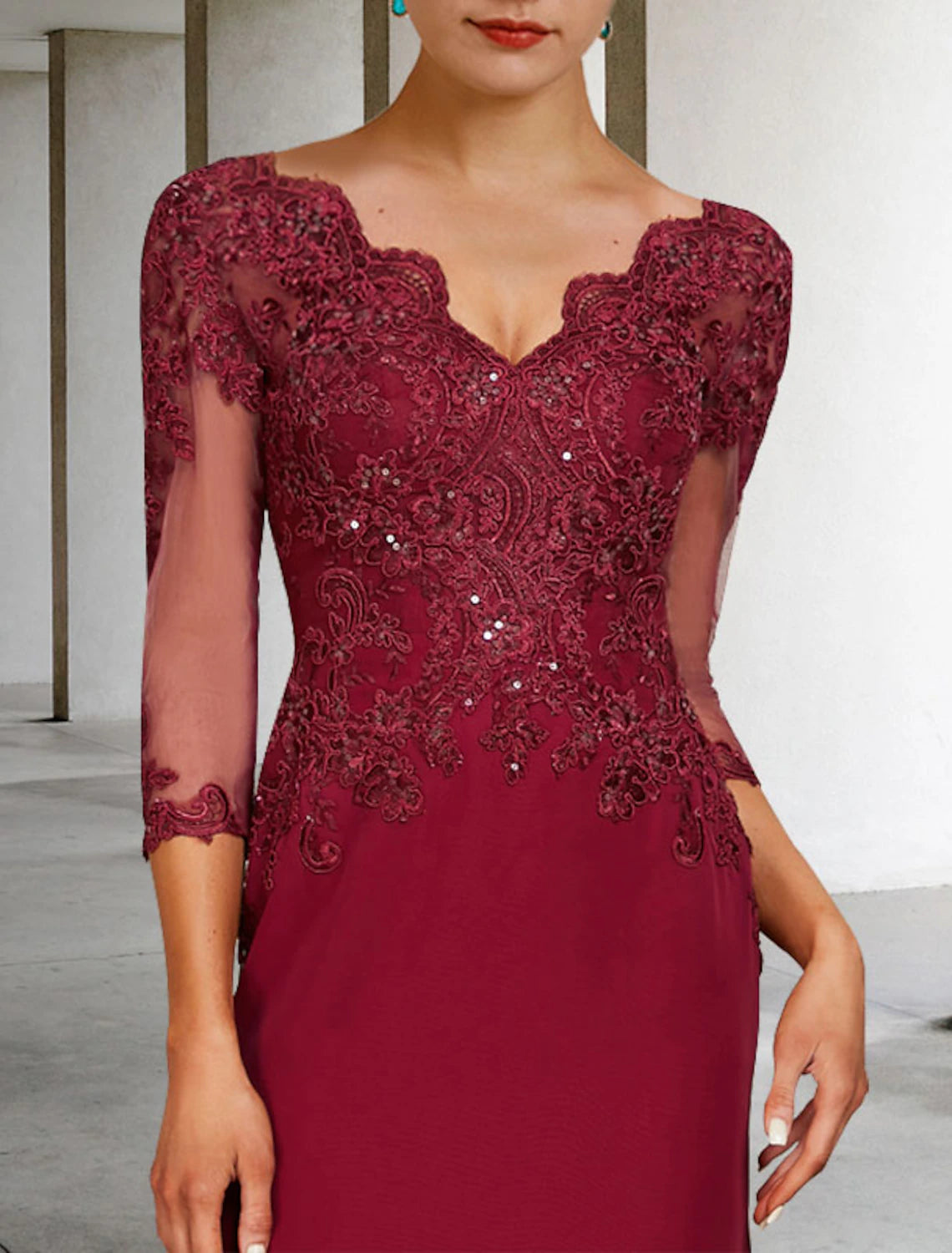 Back view of Weitese Mermaid Mother of the Bride Dress with sequin appliques.