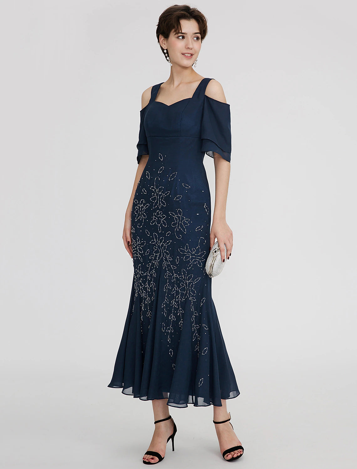 Back view of the Weitese sparkling mermaid trumpet cocktail dress.