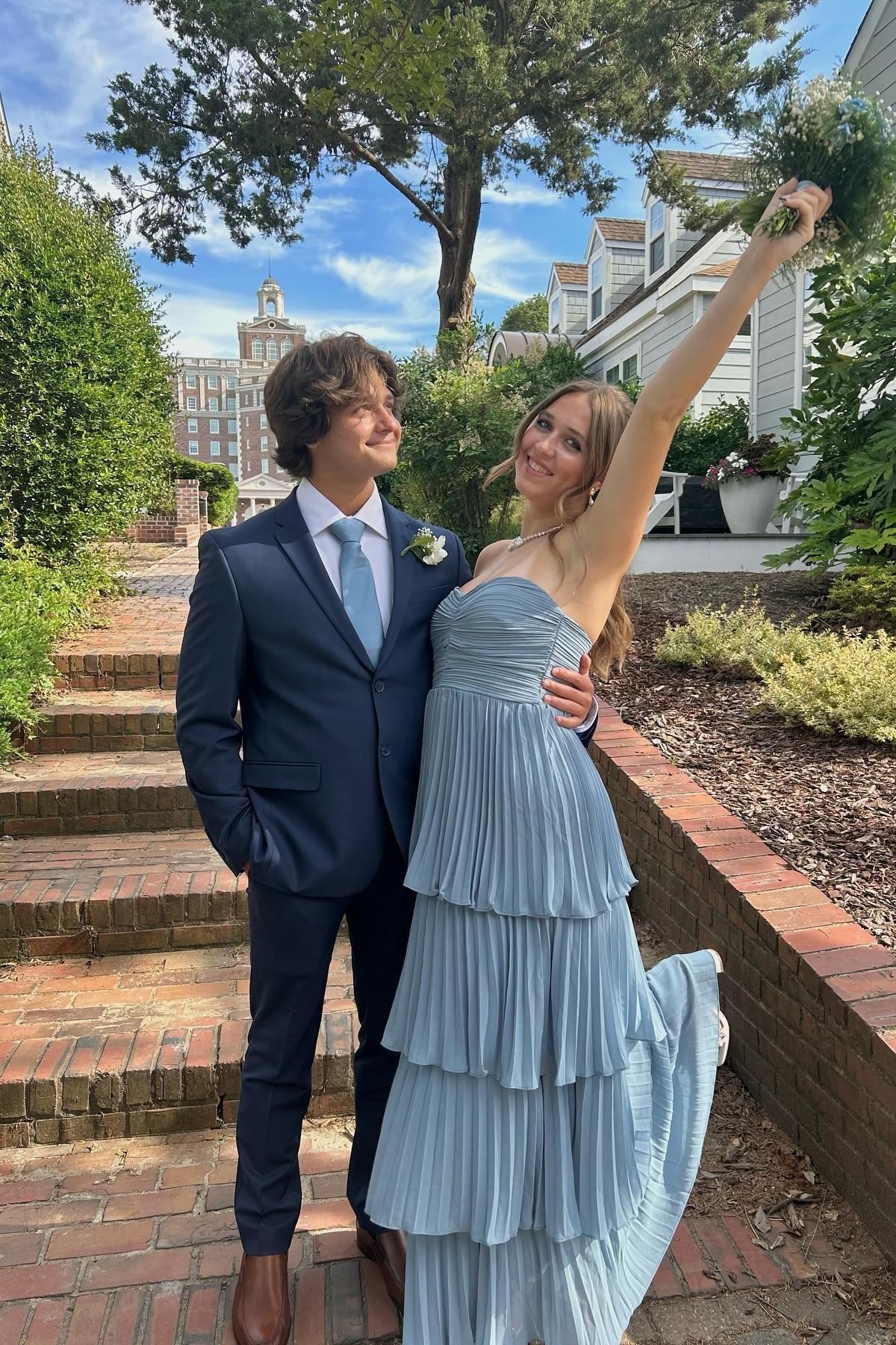 Weitese A-line Strapless Pink Chiffon Pleated Tiered Maxi Dress Floor Length Prom Dress Prom Dresses Stores