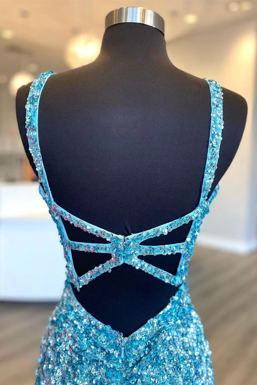 Weitese Backless Light Blue Sequin Mermaid Long Prom Dress with Slit Prom Dress Prom Dresses Stores