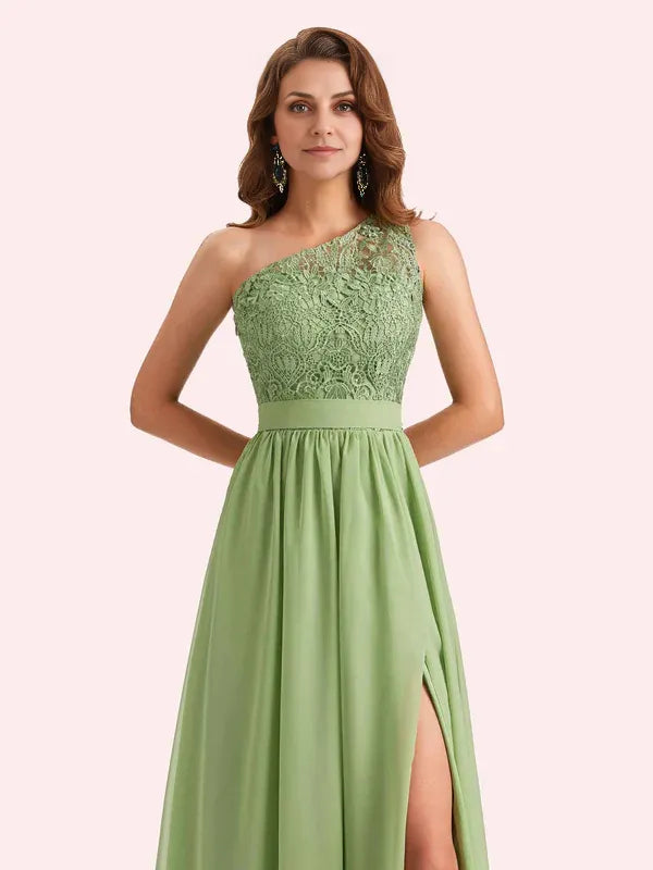 Weitese Dress A-Line Chiffon One Shoulder Lace Long Mother of the Brides Dresses With Applique