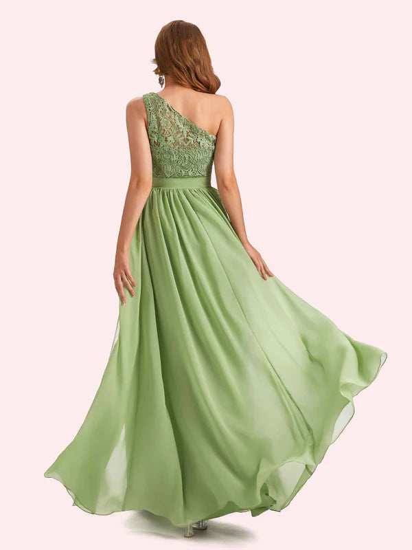 Weitese Dress A-Line Chiffon One Shoulder Lace Long Mother of the Brides Dresses With Applique