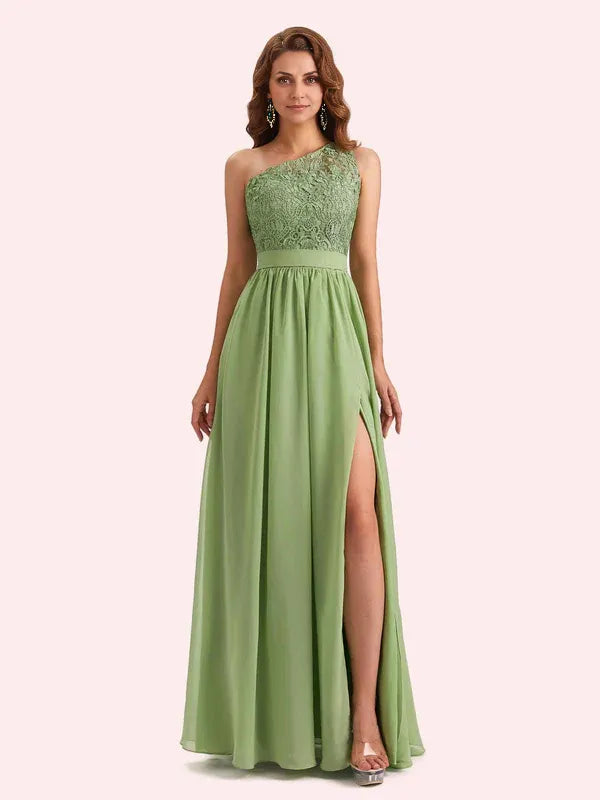 Weitese Dress A-Line Chiffon One Shoulder Lace Long Mother of the Brides Dresses With Applique