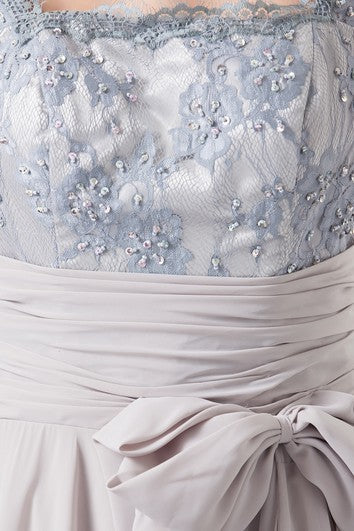 Weitese Dress A-Line Chiffon Pleated Illusion Caped Sleeve And Gown With Bow Mother of the Bride Dress