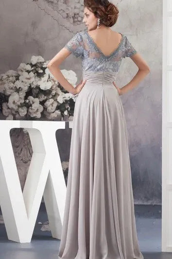 Weitese Dress A-Line Chiffon Pleated Illusion Caped Sleeve And Gown With Bow Mother of the Bride Dress