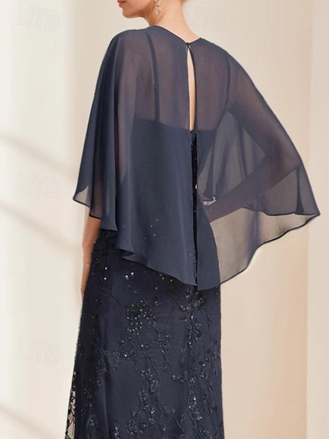 Weitese Dress A-Line Dress Elegant Sparkle & Shine V Neck Floor Length Chiffon Lace Short Sleeve with Lace Sequin Mother of the Bride Dress