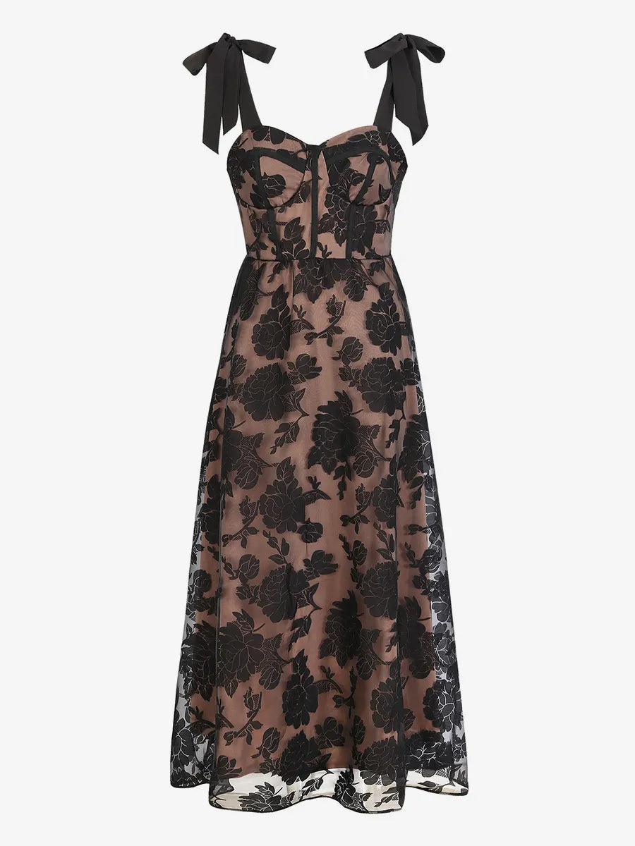 Weitese Dress A-Line Dress Sweetheart Neckline Sleeveless Romantic Flower Printed Party Prom Maxi Dresses