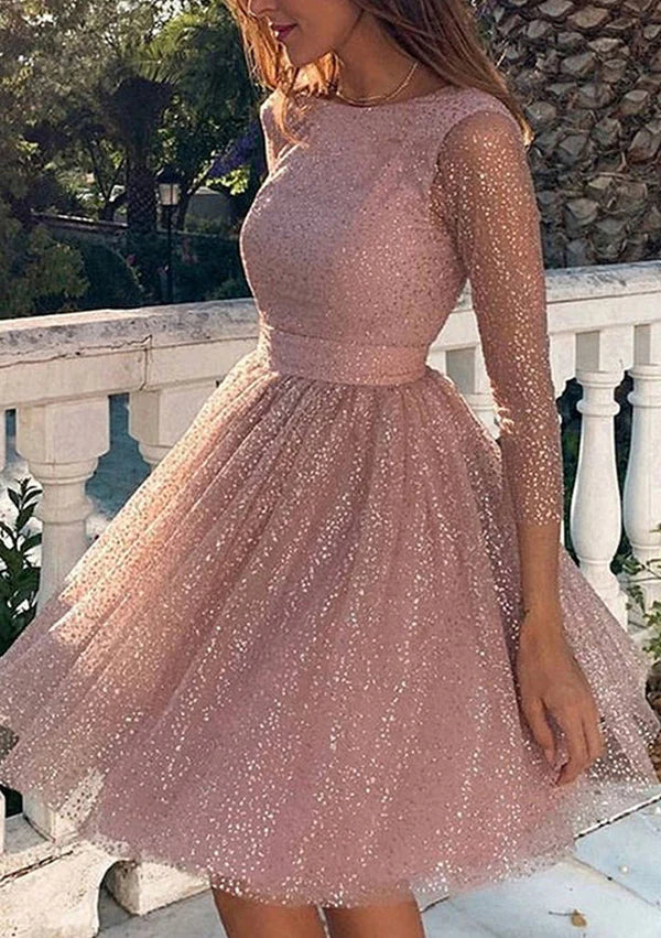 Vestido Weitese elegante de corte A con escote redondo y corte en A, metálico, para fiesta, cóctel, sin espalda, estilo princesa, para regreso a casa. 