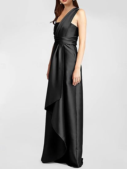 Weitese Dress A-Line Elegant  Formal Dress Floor Length Sleeveless One Shoulder Satin With Ruffles Evening Dress