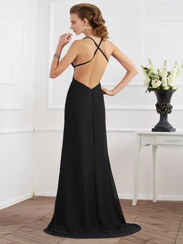Weitese Dress A-Line/Elegant Halter Sleeveless Long Chiffon Prom Dresses