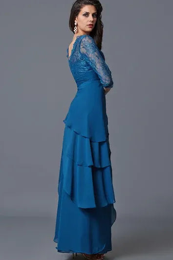 Robe Weitese A-Line élégante à manches longues et col en V, en dentelle et mousseline superposées, robe longue de cérémonie pour mère de la mariée 