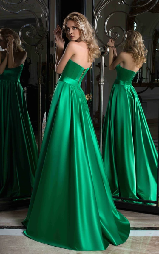 Robe Weitese A-Line Longueur ras du sol Col en cœur Sans manches Satin Lacets Corset Dos Robe Robe de bal Robe de soirée 