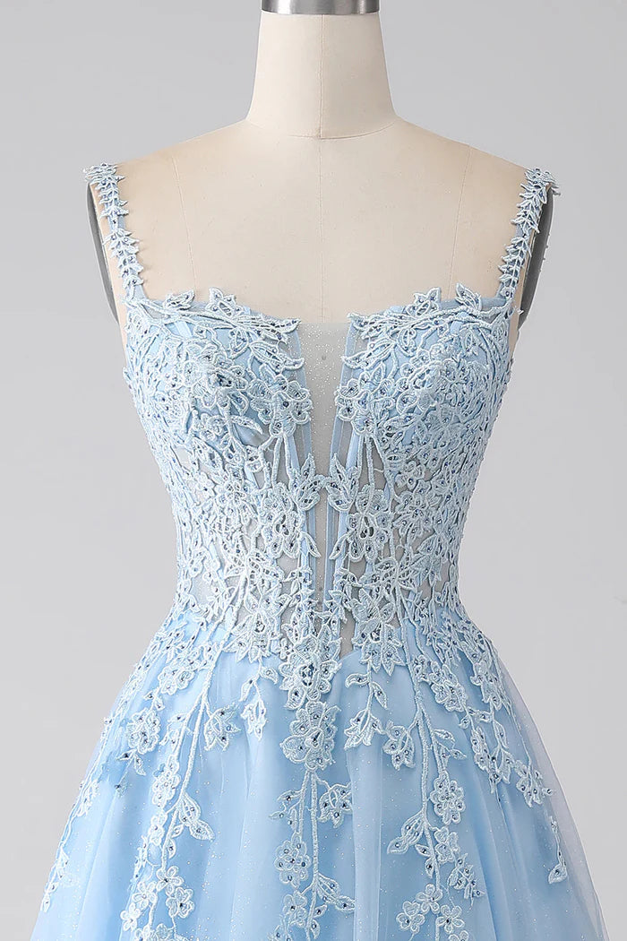 Robe Weitese trapèze bleu clair, robe de soirée, robe longue sans manches avec appliques, robe de bal 