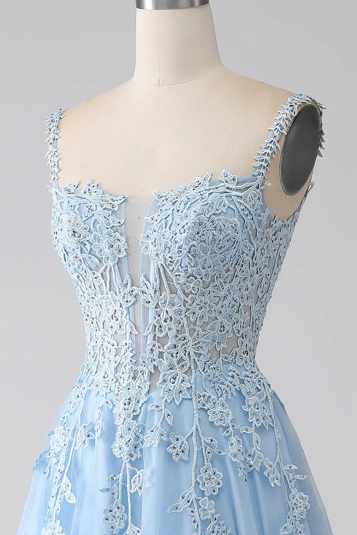 Robe Weitese trapèze bleu clair, robe de soirée, robe longue sans manches avec appliques, robe de bal 