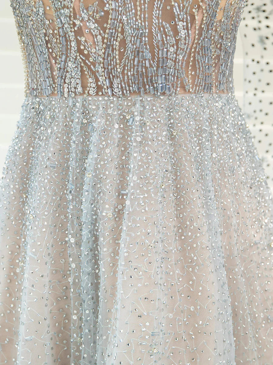 Weitese Dress A-Line Luxurious Glittering Fairy Sexy Formal Evening Dresses Long Sleeve Floor Length Party Dress