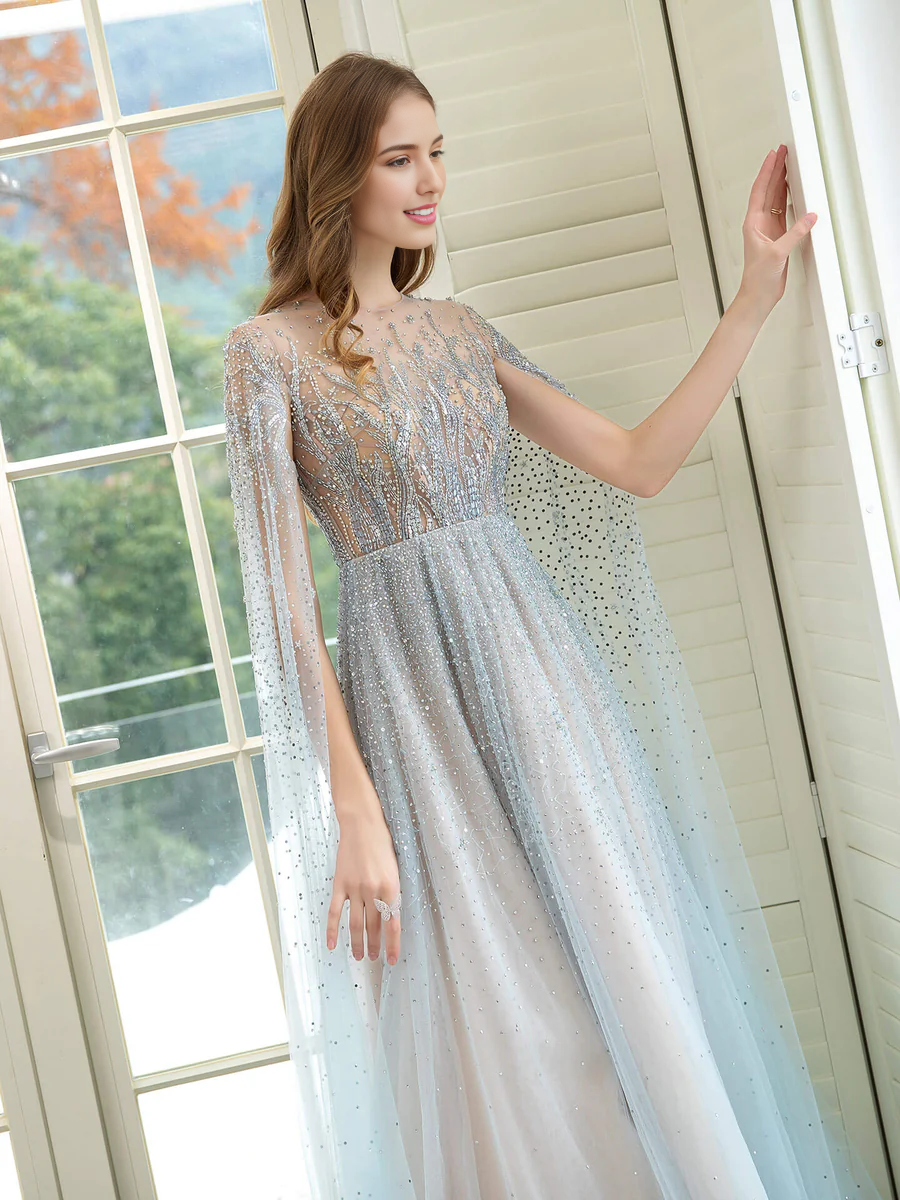 Weitese Dress A-Line Luxurious Glittering Fairy Sexy Formal Evening Dresses Long Sleeve Floor Length Party Dress
