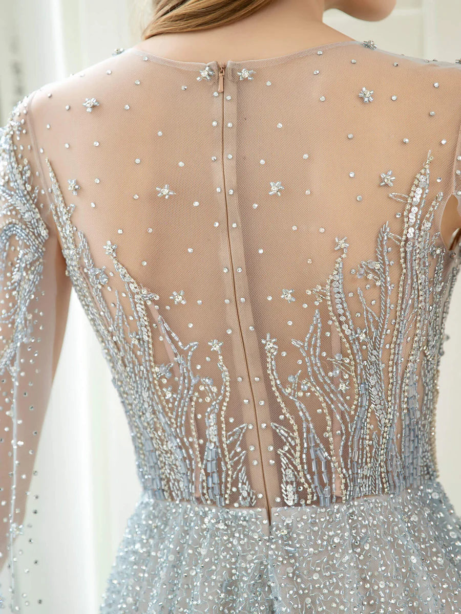 Weitese Dress A-Line Luxurious Glittering Fairy Sexy Formal Evening Dresses Long Sleeve Floor Length Party Dress