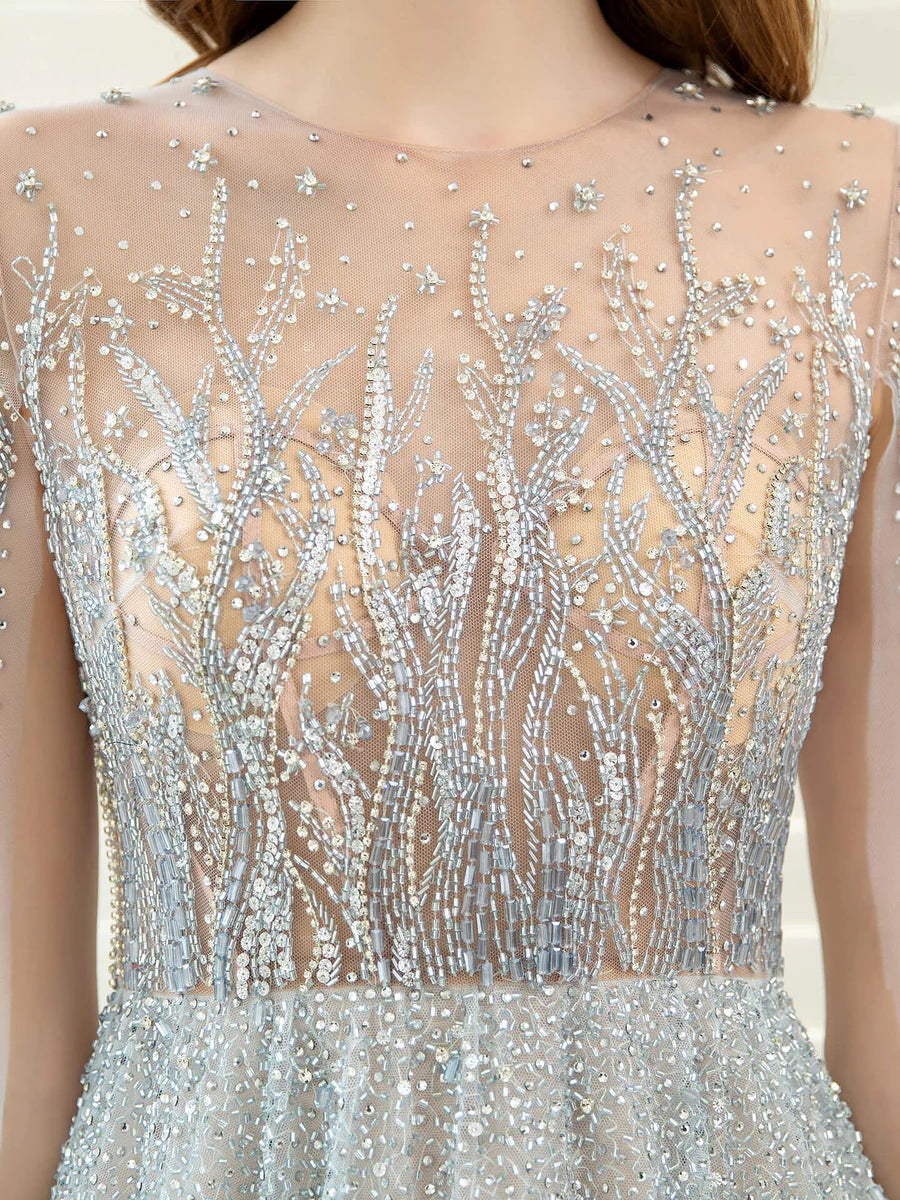 Weitese Dress A-Line Luxurious Glittering Fairy Sexy Formal Evening Dresses Long Sleeve Floor Length Party Dress