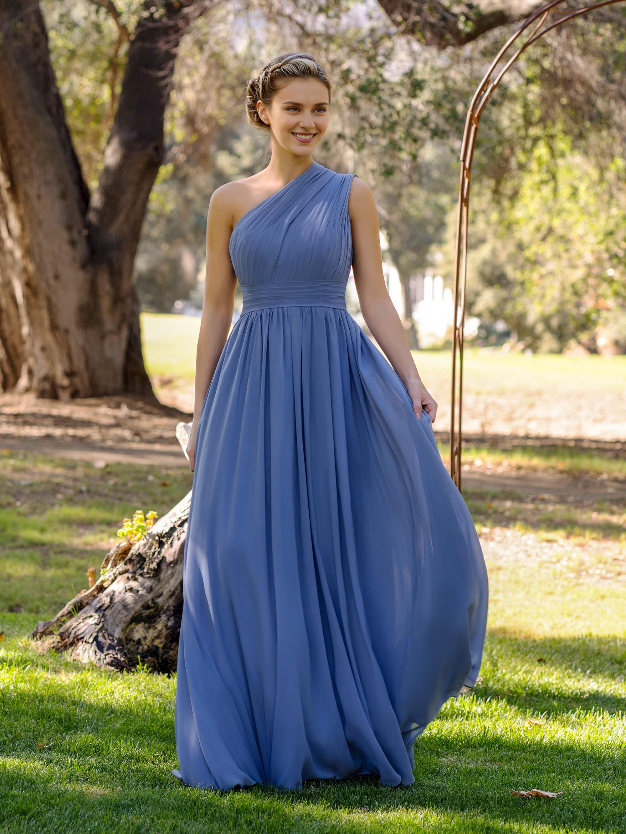 Weitese Dress A-Line One-Shoulder Floor-Length Chiffon Bridesmaid Dress Prom Dress