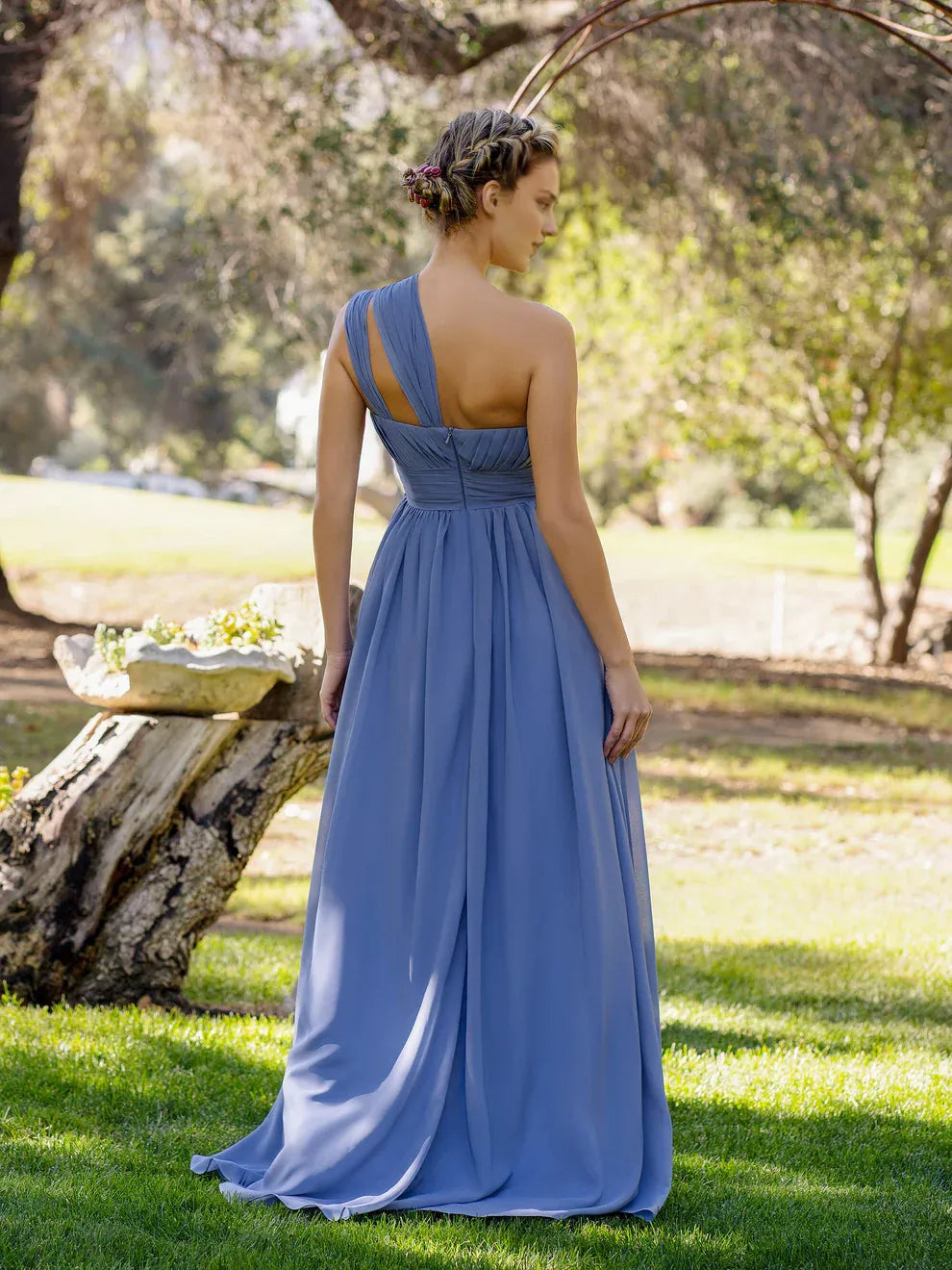 Weitese Dress A-Line One-Shoulder Floor-Length Chiffon Bridesmaid Dress Prom Dress