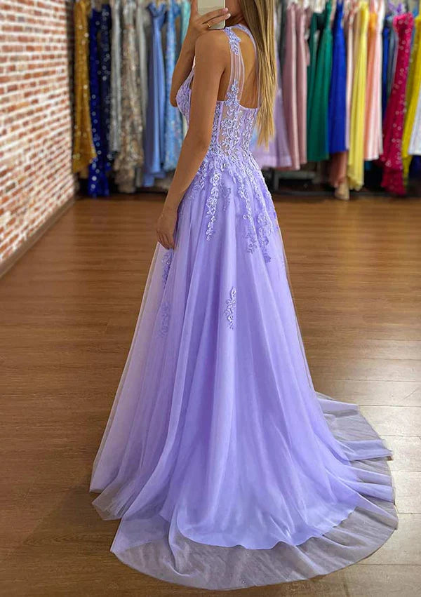 Weitese Dress A-Line One-Shoulder Party Dress/Evening Dress With Appliques And Sweep Train Tulle Prom Dress