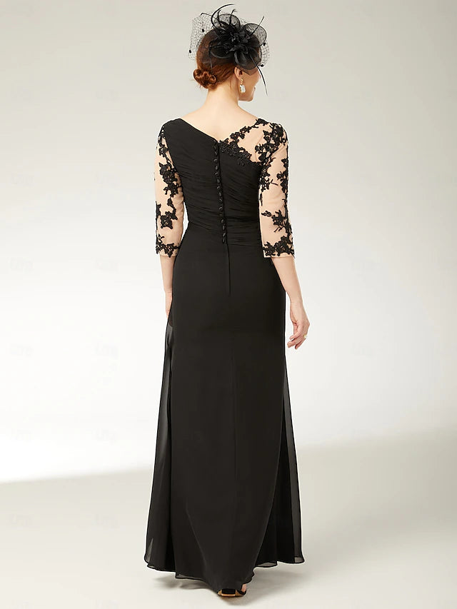 Robe Weitese trapèze grande taille, col bateau, longueur au sol, en mousseline de soie, dentelle, manches mi-longues, avec applications drapées, robe mère de la mariée 