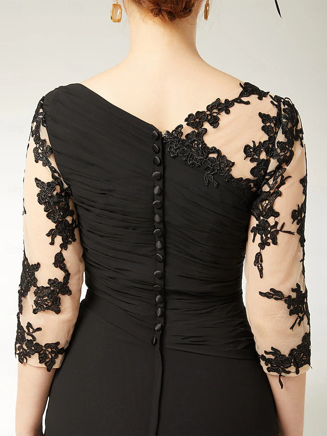 Robe Weitese trapèze grande taille, col bateau, longueur au sol, en mousseline de soie, dentelle, manches mi-longues, avec applications drapées, robe mère de la mariée 