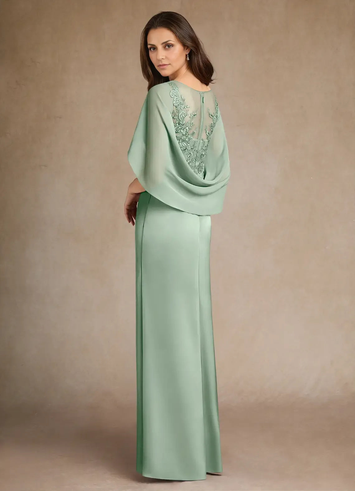 Weitese Dress A-Line Princess Lace Boat Neck Pleated Maxi Dress Elegant Cap Sleeves Back Zip Mother of the Bride Dress
