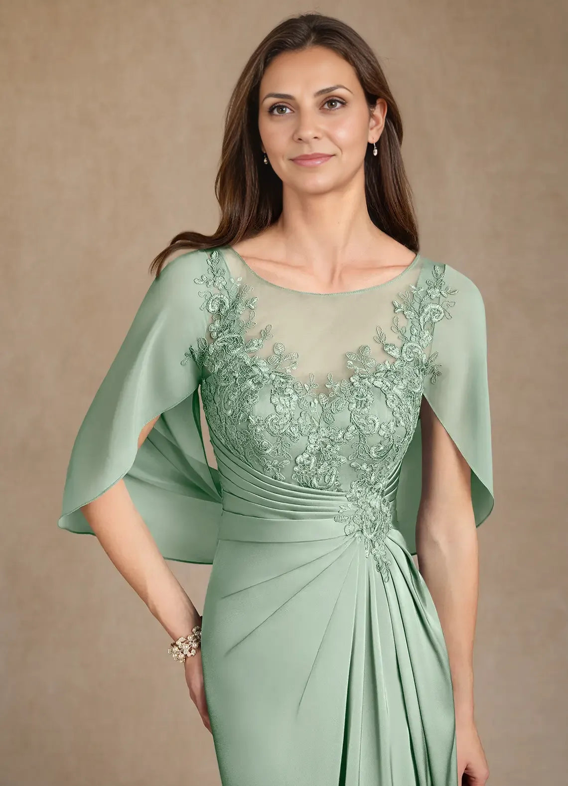 Weitese Dress A-Line Princess Lace Boat Neck Pleated Maxi Dress Elegant Cap Sleeves Back Zip Mother of the Bride Dress