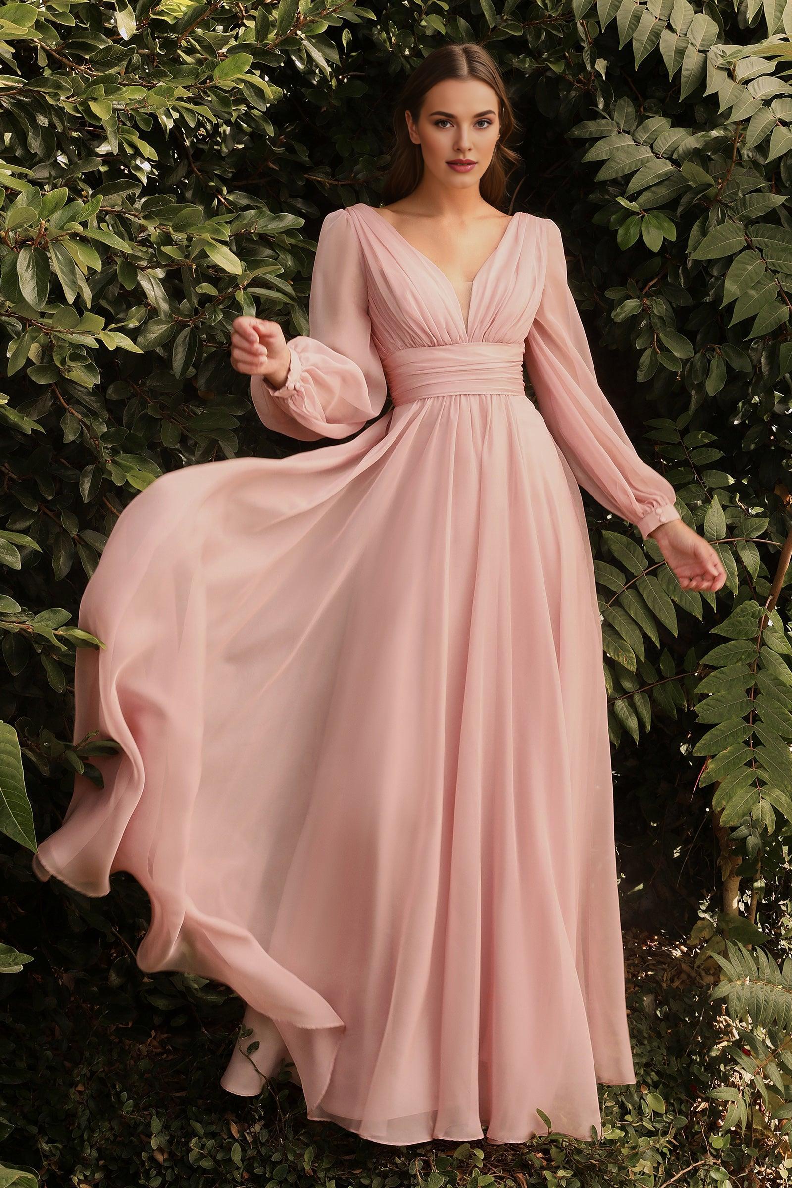 Robe Weitese A-Line/Princesse Manches longues Col en V Robe de soirée Robe de bal élégante Longueur au sol 